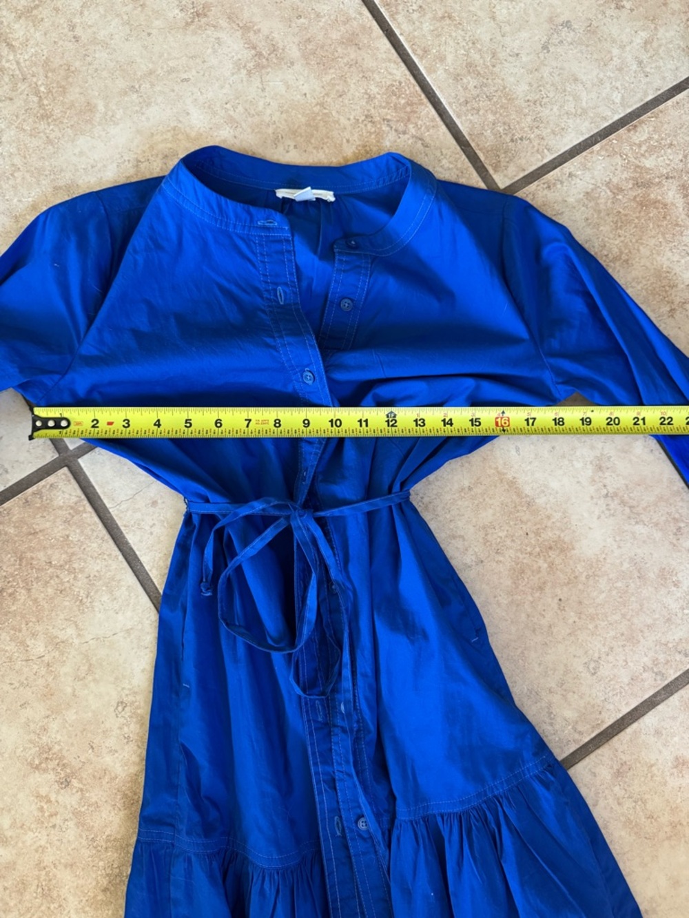 beachlunchlounge Cobalt Blue Button-Front Tie-Waist Long Sleeve Dress - Picture 5 of 6
